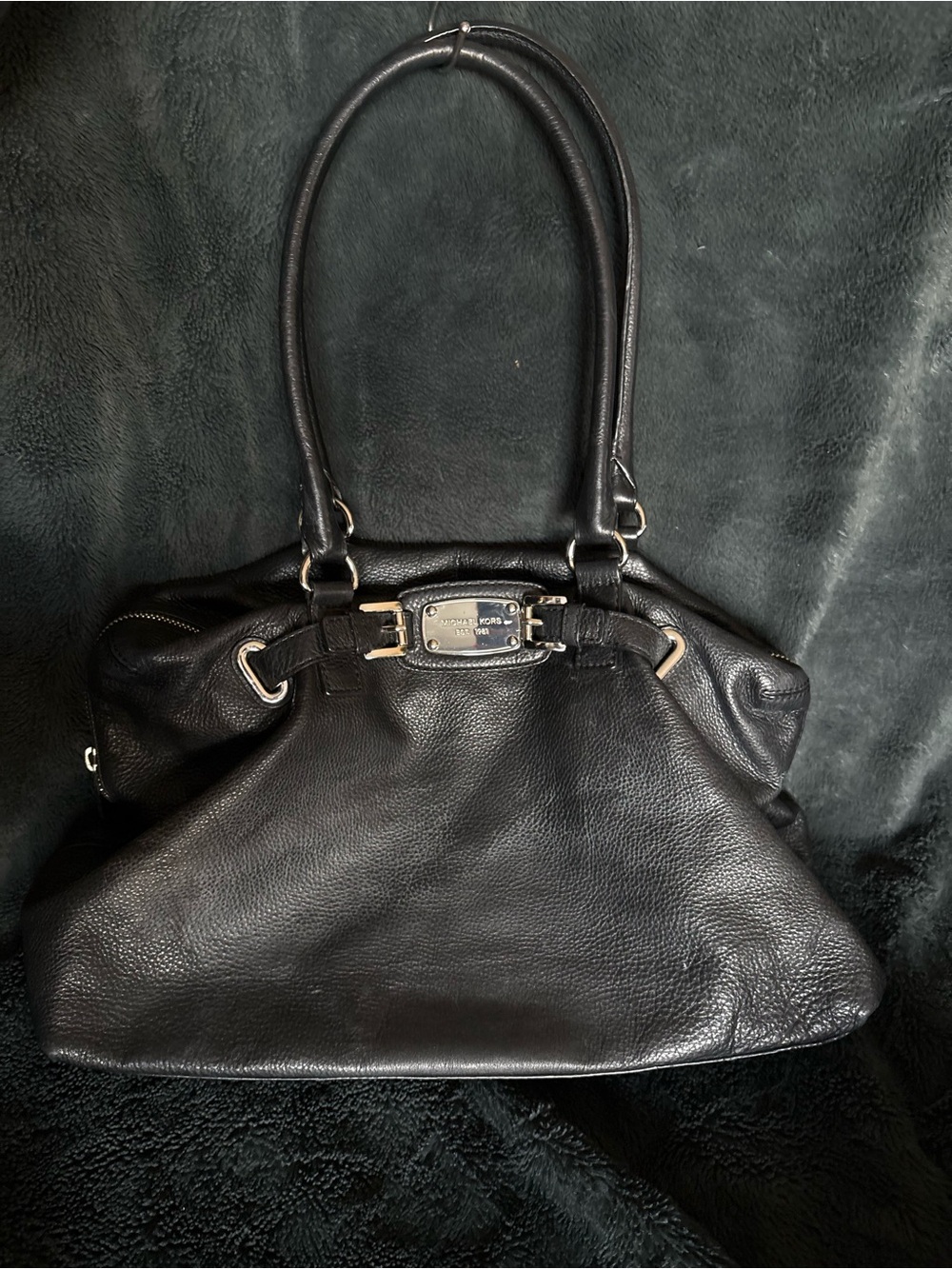 Michael Kors Black Leather Shoulder Bag/ Tote/ Weekender Zip & Silver Hardware
